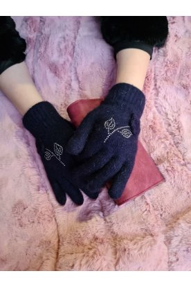 Virág mintás, kötött kesztyű