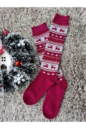 Karácsonyi motívummal díszített vastag, meleg zokni