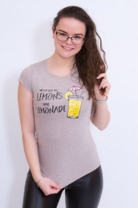 VICTORIA MODA divatos női limonádé mintás feliratos rövid ujjú felső