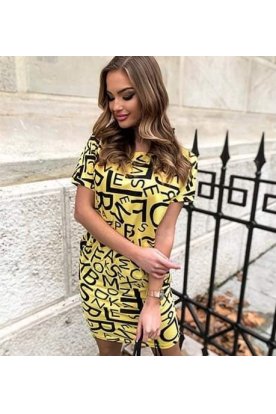 VICTORIA MODA divatos női bő szabású betűmintás mini ruha