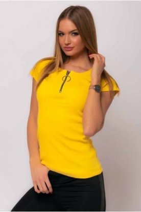 VICTORIA MODA egyszínű elől zipzáras rövid ujjú női felső