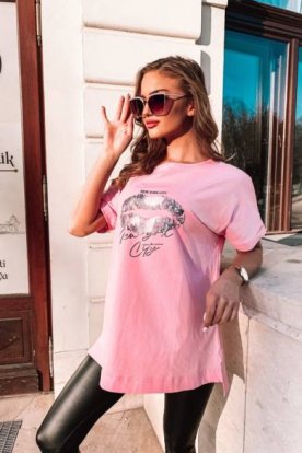 VICTORIA MODA divatos mintával díszített bő szabású rövid ujjú felső