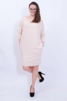 VICTORIA MODA divatos drapp színű oldalzsebes női hosszú ujjú mini ruha