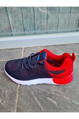 Stílusos sötétkék-piros unisex fűzős sportcipő