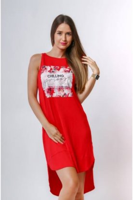 VICTORIA MODA divatos ujjatlan nyári A-vonalú mini ruha elöl nyomott mintával