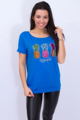 VIKTORIA MODA stilusos denevérujjú női felső divatos ananasz mintával díszítve