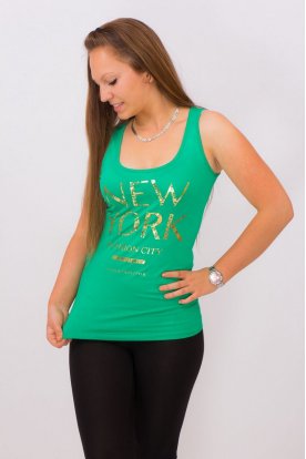 VIKTORIA MODA divatos zöld színű New York arany nyomott mintával női trikó