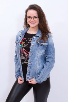 YES PINK világoskék színű stílusosan szaggatott galléros női farmerkabát