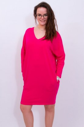 VICTORIA MODA divatos V-nyakú hosszú ujjú bőszabású mini ruha / tunika
