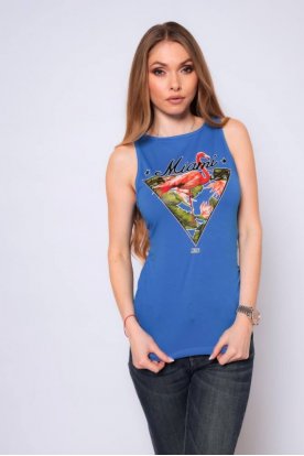 VICTORIA MODA divatos flamingó mintás magas nyakú női trikó