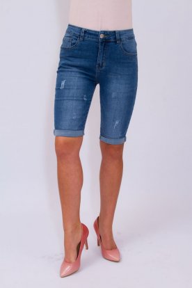 FIONINA JEANS divatos enyhén koptatott sztreccses nagy méretű női farmer térdnadrág