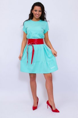 YESSTORY divatos bő szabású egyszínű A vonalú rövid ujjú női miniruha