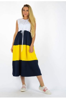 YESSTORY divatos több színű derékban megköthető ujjatlan maxi ruha