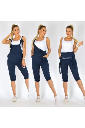 YESSTORY stílusos gumis derekú zsebes női pamut kantáros feliratos térdnadrág