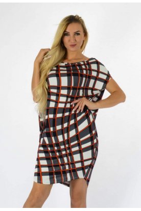 YESSTORY divatos anyagában egyedi mintázatú rövid ujjú női bő szabású tunika/ mini ruha