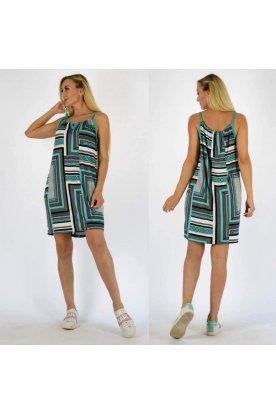 YESSTORY divatos mintával díszített spagetti pántos női miniruha