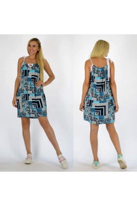 YESSTORY stílusos mintával díszített elöl kivágott spagetti pántos női miniruha