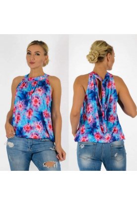 YESSTORY stílusos színes mintával díszített hátul megköthető női ujjatlan bő szabású felső
