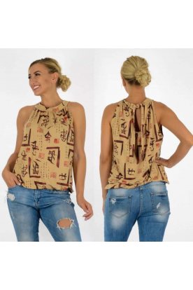 YESSTORY divatos anyagában mintás hátul megköthető alján passzés női ujjatlan felső