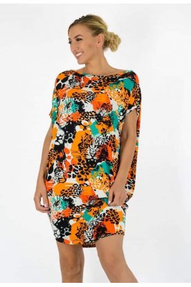 YESSTORY Asszimetrikus absztrakt és párduc mintával díszített női bő szabású felső/ mini ruha