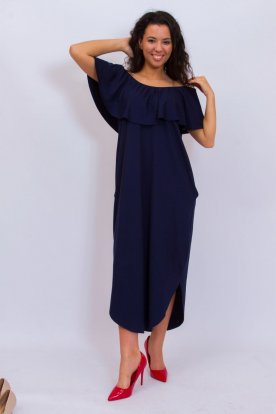 RUCY FASHION Zsebes bő fazonú kerekített aljú egyszínű maxi ruha pelerines vállra húzható felsőrésszel