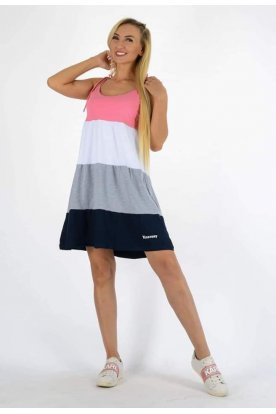 YESSTORY divatos spagettipántos vállon megköthető laza színes női fodros mini fagyiruha