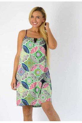 YESSTORY divatos mandala mintával díszített spagetti pántos női miniruha elöl kivágással
