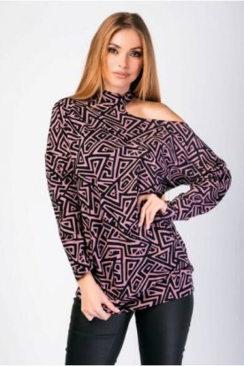 VIKTORIA MODA denevérujjú, magas nyakú mintás felső