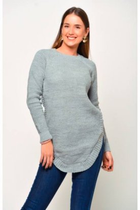 VIKTORIA MODA környakú hosszú ujjú lezser pulóver kerekített aljú