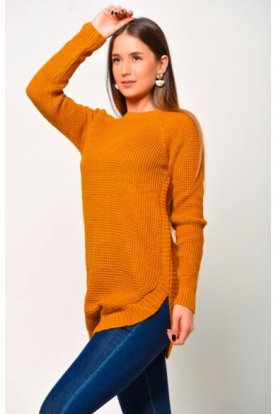 VIKTORIA MODA környakú hosszú ujjú lezser pulóver kerekített aljú