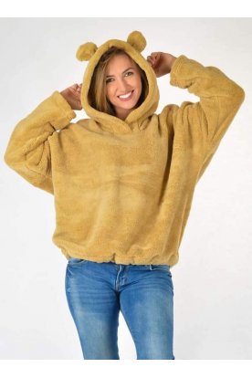 YESSTORY bolyhos meleg hosszú ujjú pulóver kapucniján fülekkel