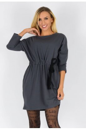 YESSTORY Derékban megköthető 3/4-es ujjú mini ruha/tunika