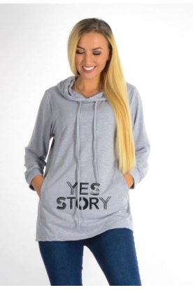 YESSTORY stílusos kapucnis kenguru zsebes feliratos hosszú ujjú felső