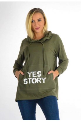 YESSTORY stílusos kapucnis kenguru zsebes feliratos hosszú ujjú felső
