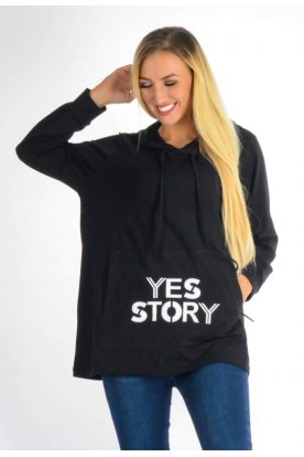 YESSTORY stílusos kapucnis kenguru zsebes feliratos hosszú ujjú felső