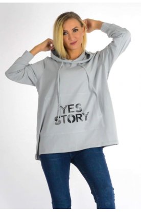 YESSTORY stílusos kapucnis kenguru zsebes feliratos hosszú ujjú felső
