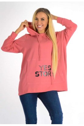 YESSTORY stílusos kapucnis kenguru zsebes feliratos hosszú ujjú felső