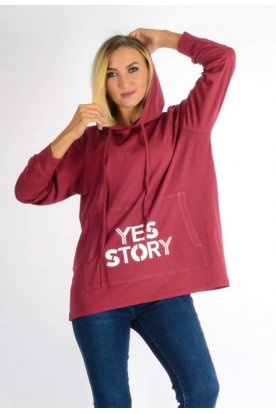 YESSTORY stílusos kapucnis kenguru zsebes feliratos hosszú ujjú felső