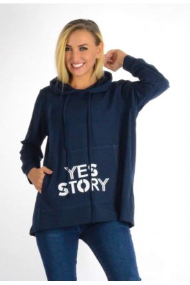 YESSTORY stílusos kapucnis kenguru zsebes feliratos hosszú ujjú felső