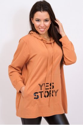 YESSTORY stílusos kapucnis kenguru zsebes feliratos hosszú ujjú felső