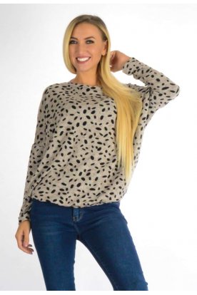 YESSTORY stílusos pamut anyagában mintás gumis aljú hosszú ujjú felső