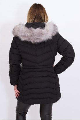 NATURE női divatos extra méretű bélelt kapucnis karcsúsított hosszított téli kabát