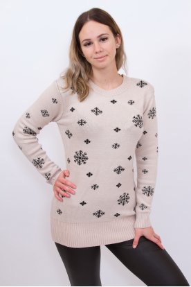 Divatos női hópehely mintás vastag kötött pulóver