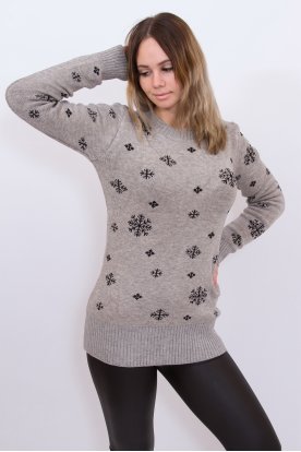 Divatos női hópehely mintás vastag kötött pulóver