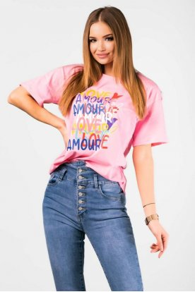 VICTORIA MODA nyomott divatos grafika mintával díszített rövid ujjú bő szabású póló