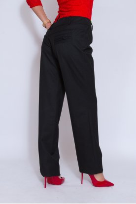 Csípő alkalmi nagy méretű elegáns előre vasalt fekete nadrág, svéd zsebbel