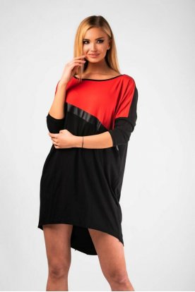 VICTORIA MODA divatos bő szabású bőrbetétes 3/4 ujjú női felső/ tunika