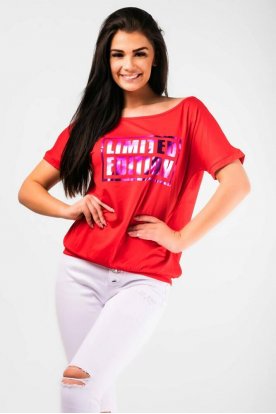 VICTORIA MODA Divatos bőszabású nyomott mintás rövid ujjú felső