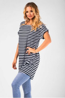 VICTORIA MODA Divatos bőszabású vékony csíkos zsebes mini ruha