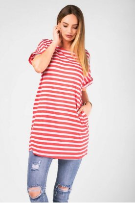 VICTORIA MODA Divatos bőszabású vékony csíkos zsebes mini ruha
